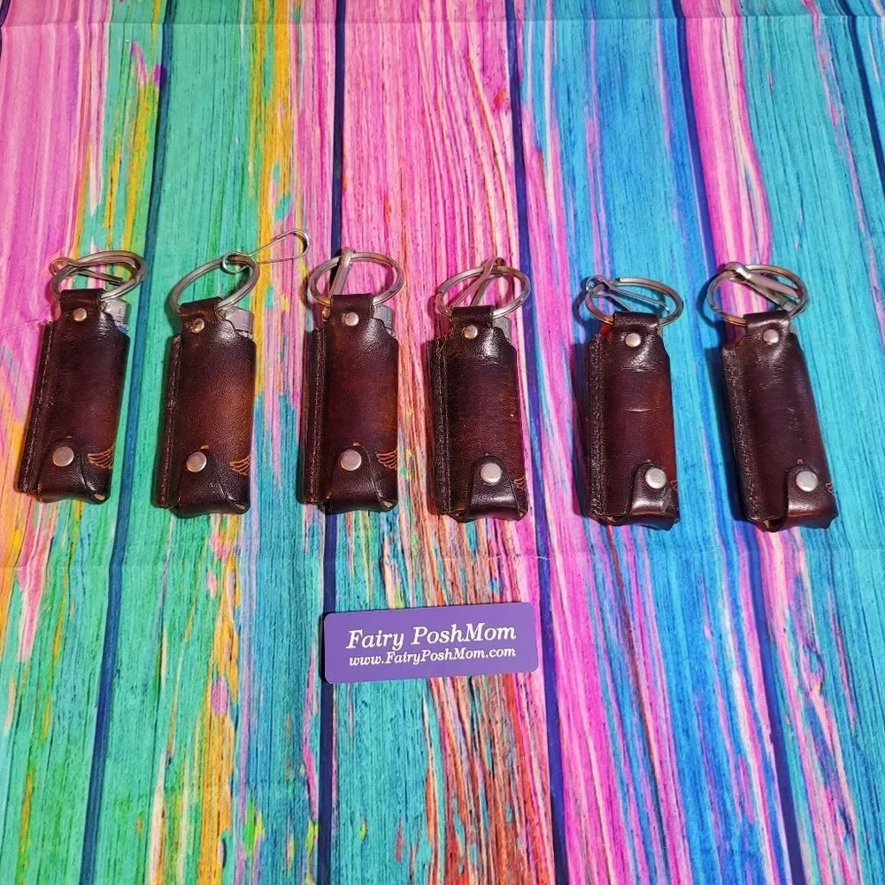 Vintage Harley Davidson Leather Lighter Holders with Clips - Marked